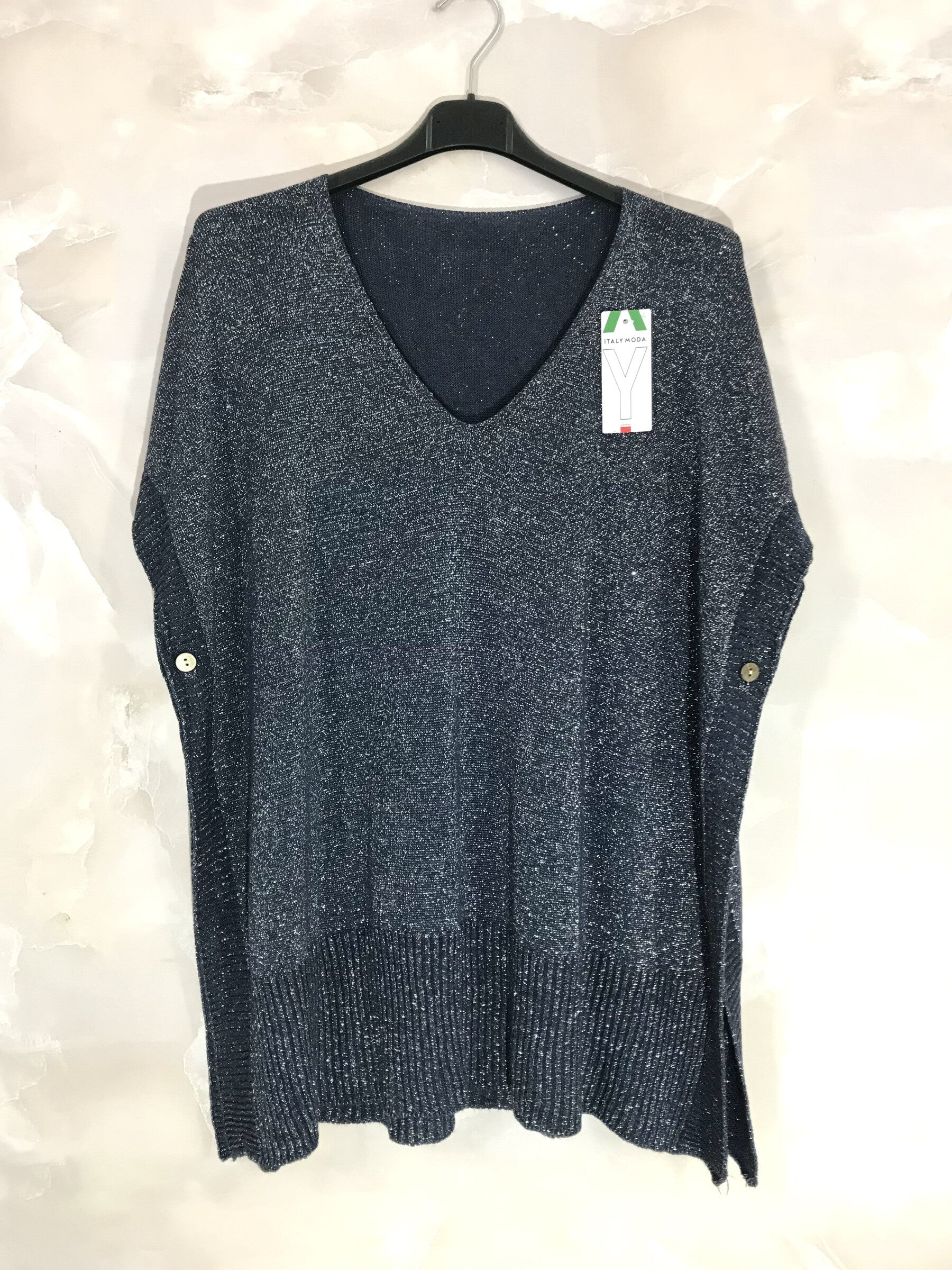 Plus Size Tunic/Poncho short sleeves shiny in V -neck