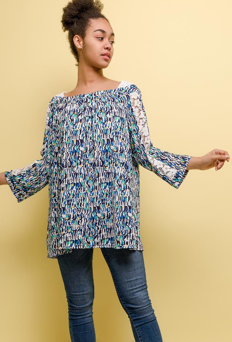 Printed stretch tunic i Stor Storlek