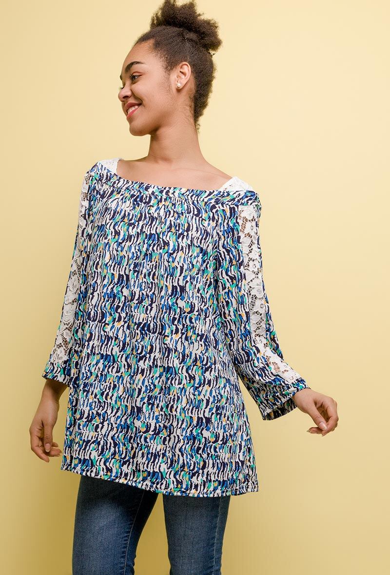 Printed stretch tunic i Stor Storlek