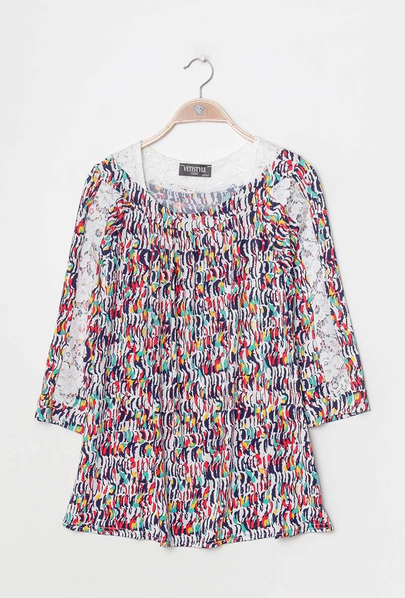 Printed stretch tunic i Stor Storlek