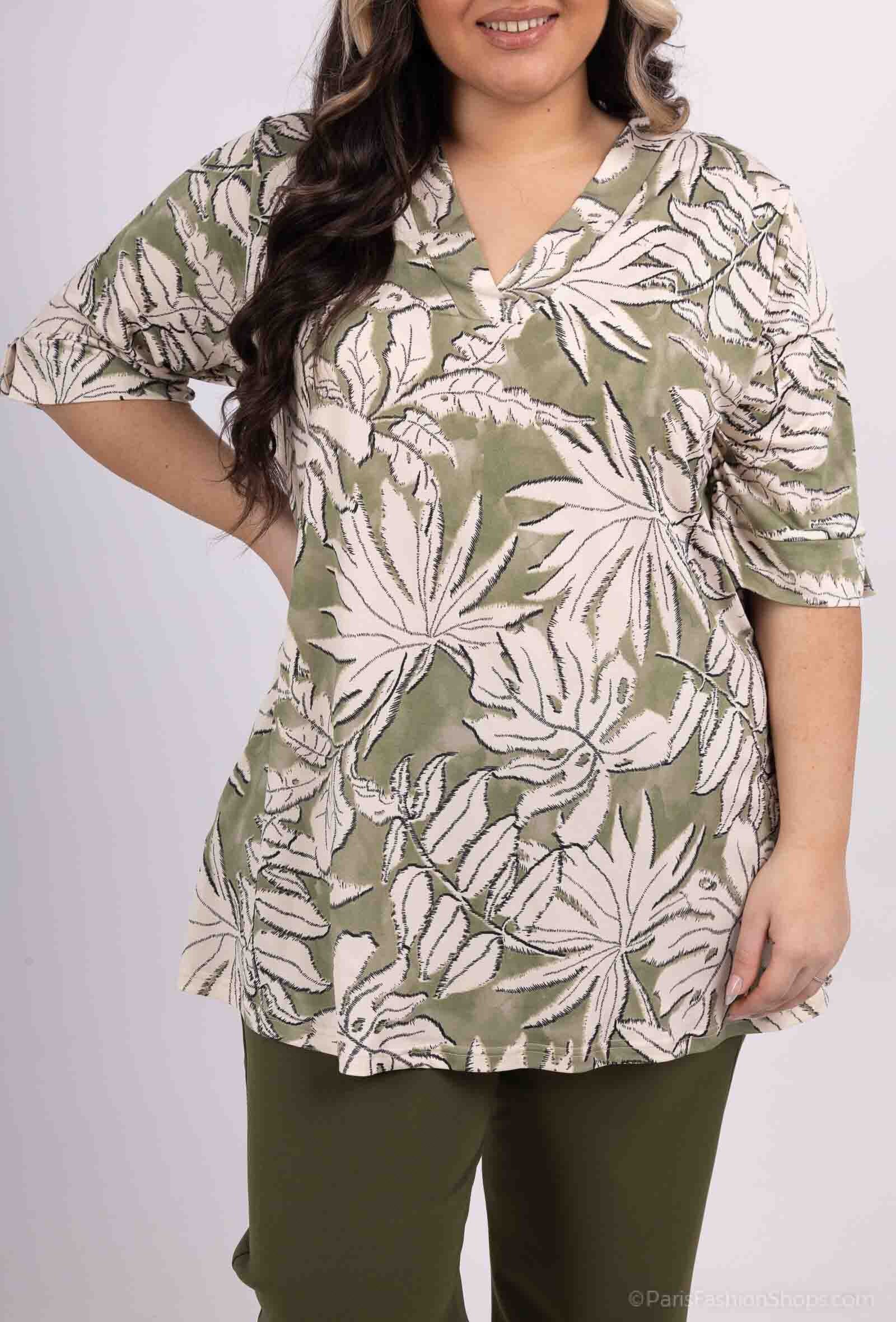 Plus Size Tunika med V-ringning i Tryck