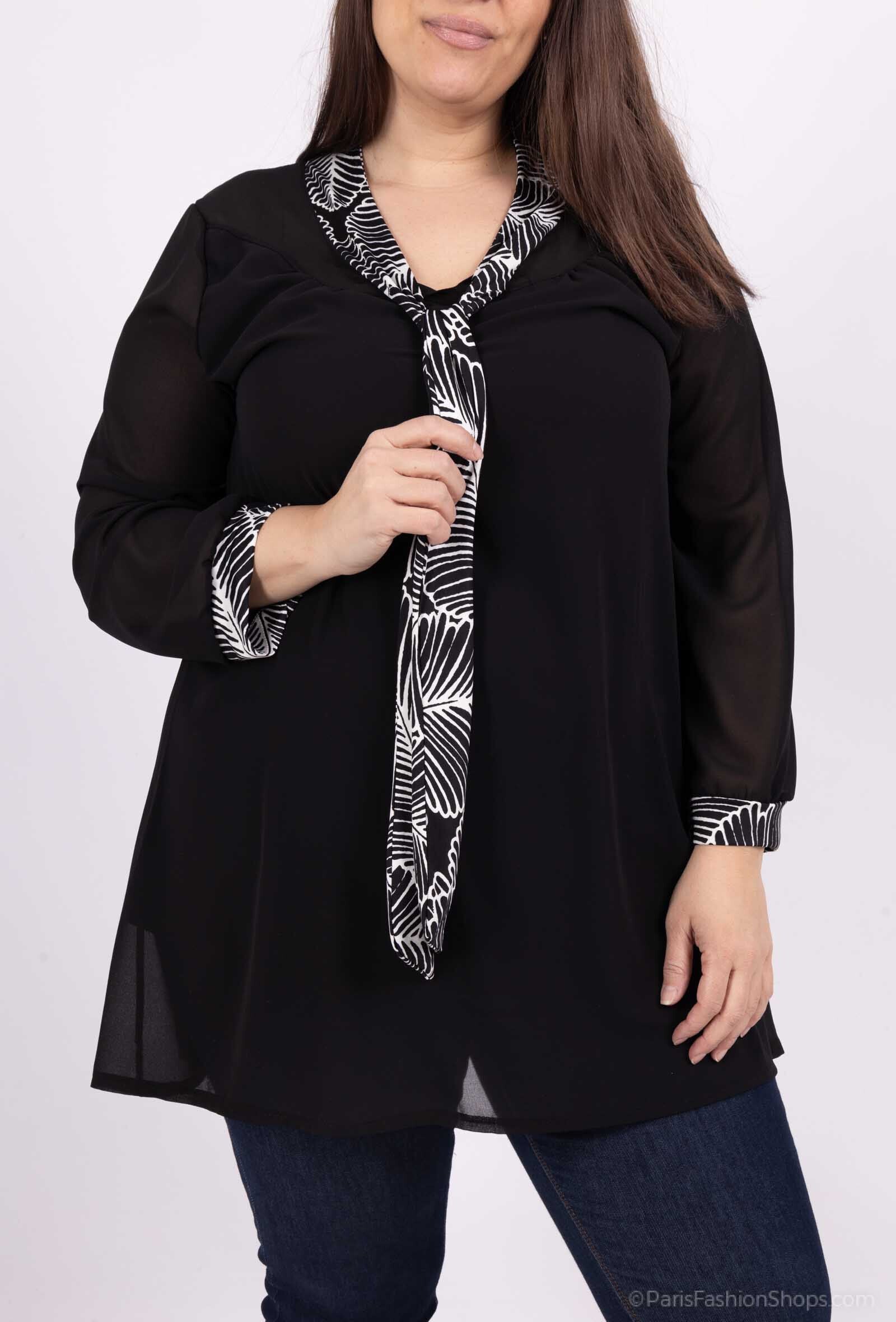Plus Size Voile Tunika med Tryck och Slipsdekoration