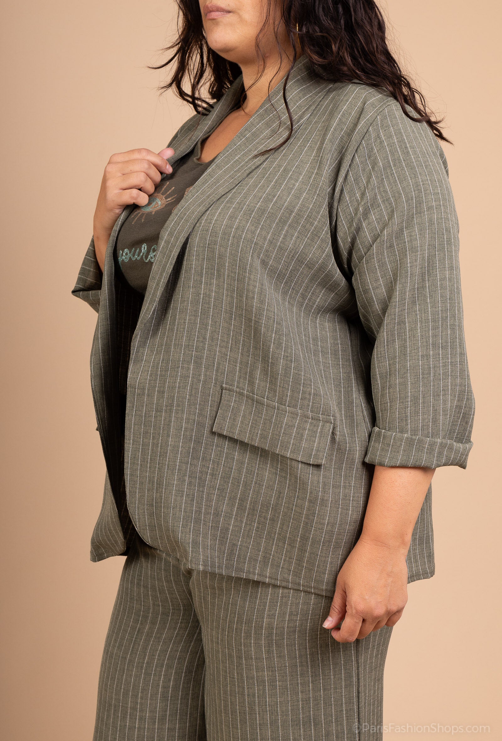 Randig Blazerjacka med Falska Fickor i Storlekar 38 till 52 | Plus Size