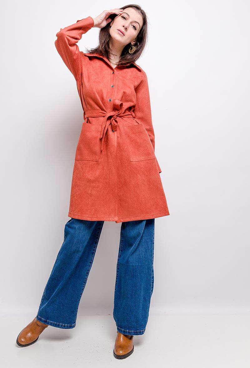 Faux suede shirt jacket i Stor Storlek