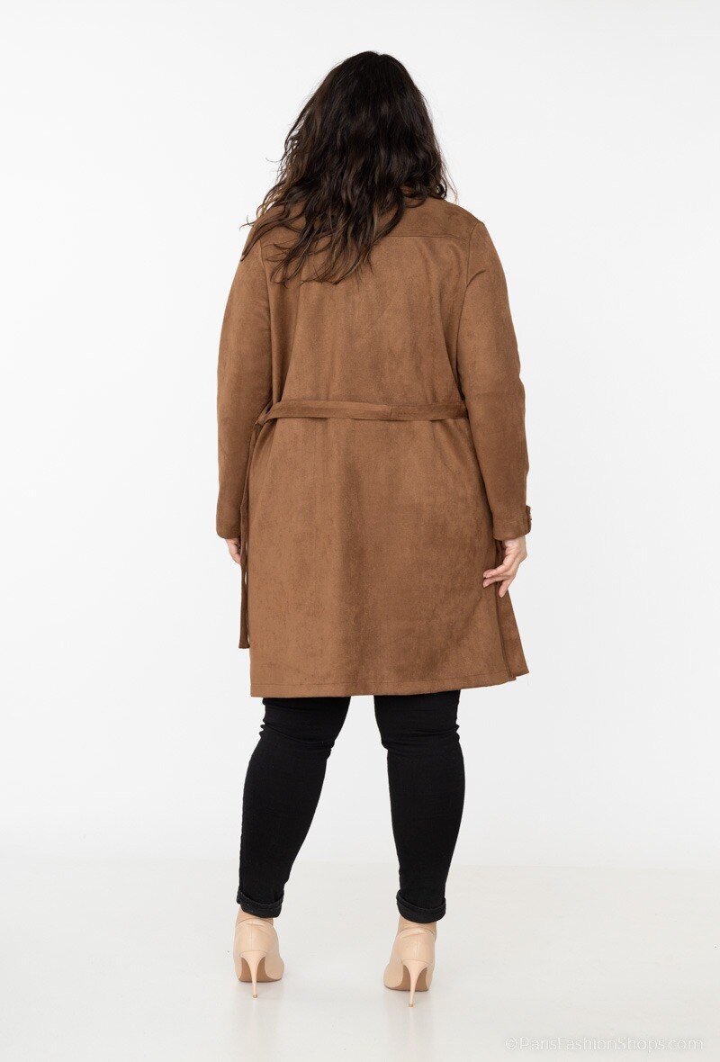 Faux Suede Skjortjacka i Stor Storlek