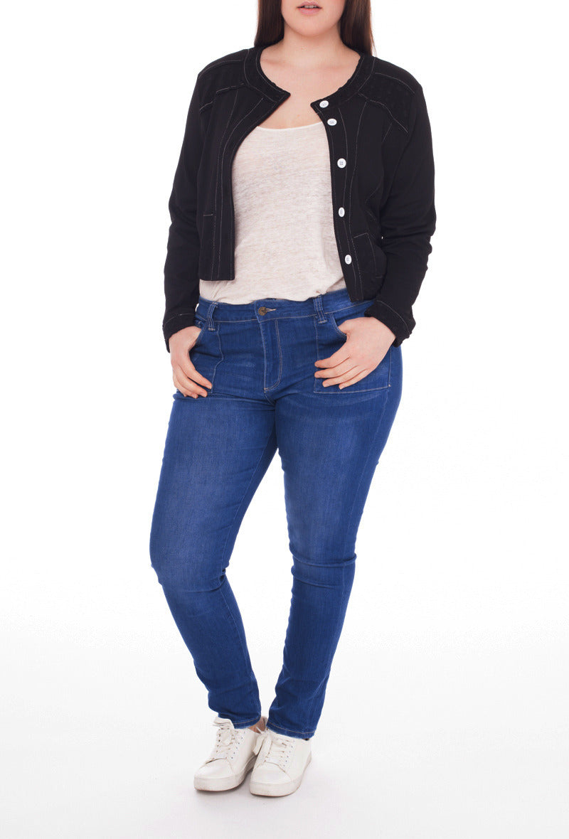 Kort Jacka i Waffle Knit i Stor Storlek