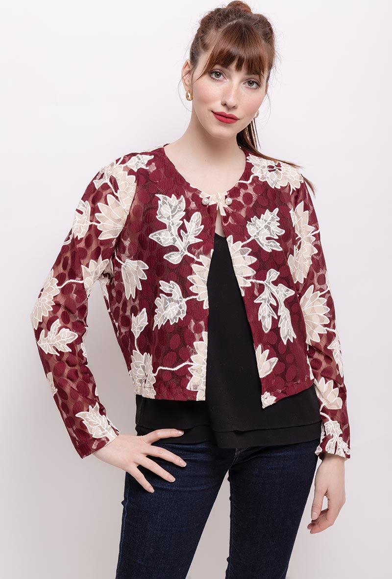 Crop jacket with flowers i Stor Storlek