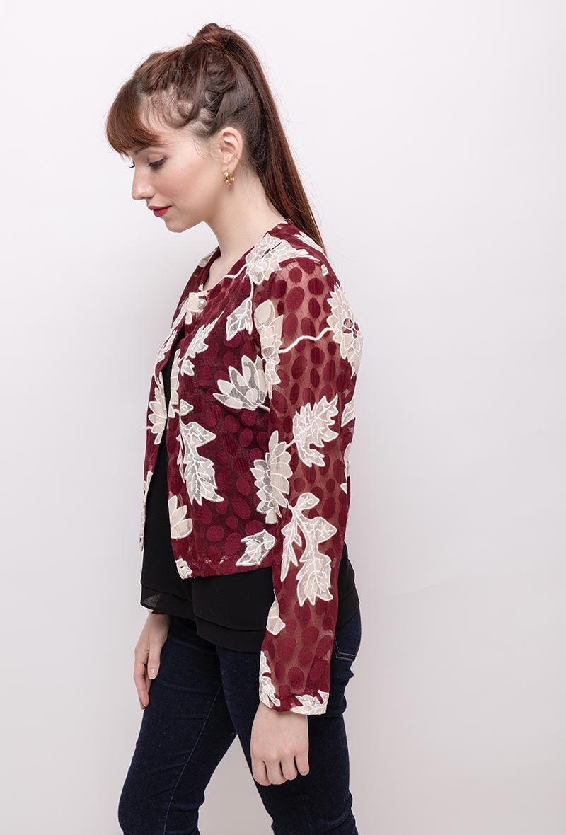 Crop jacket med blommor i Stor Storlek