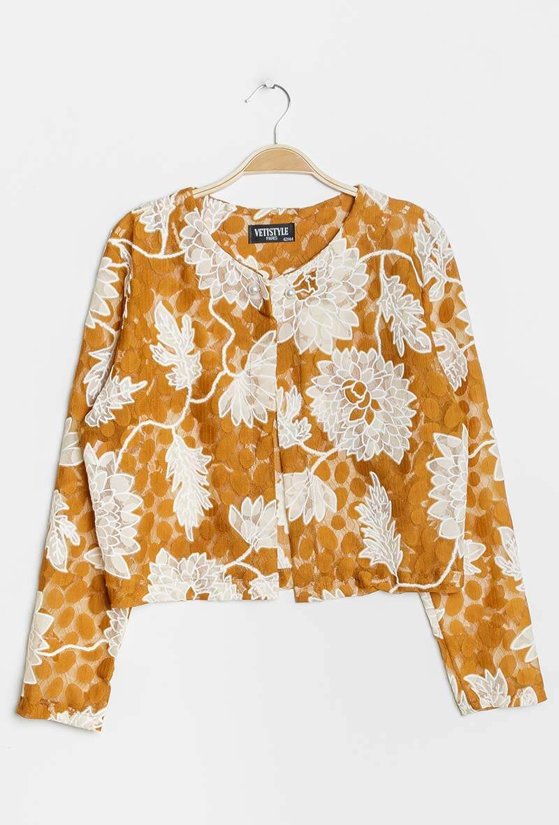 Crop jacket med blommor i Stor Storlek