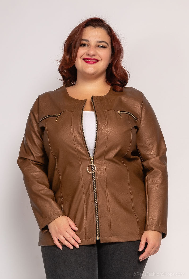 Faux Leather Jacket i Stor Storlek