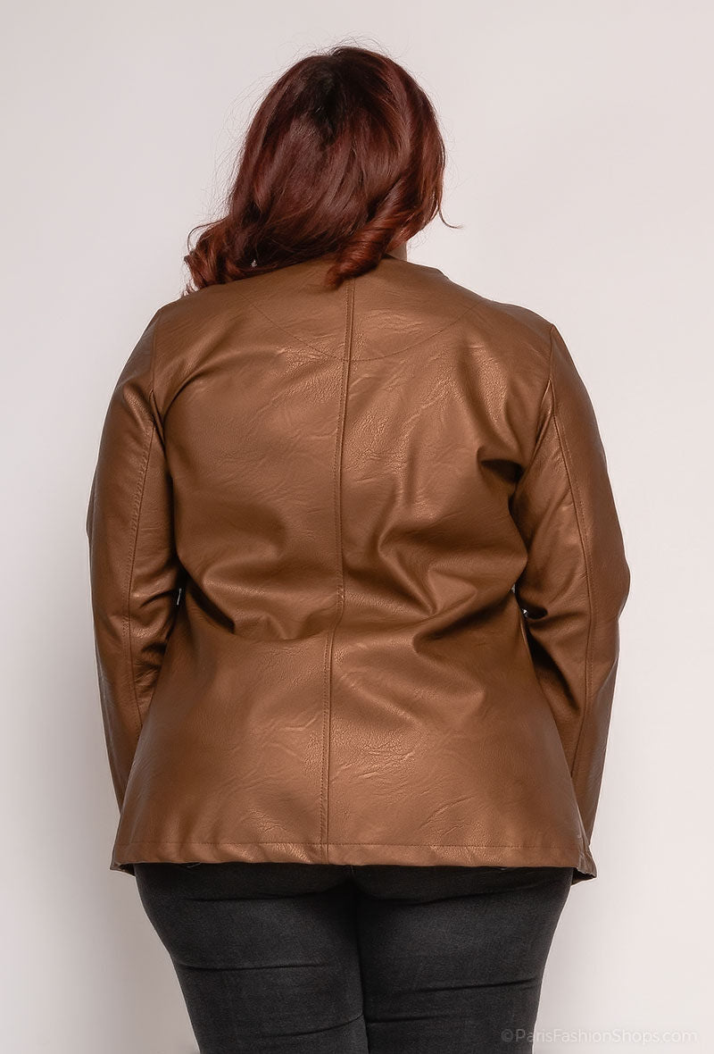 Faux Leather Jacket i Stor Storlek