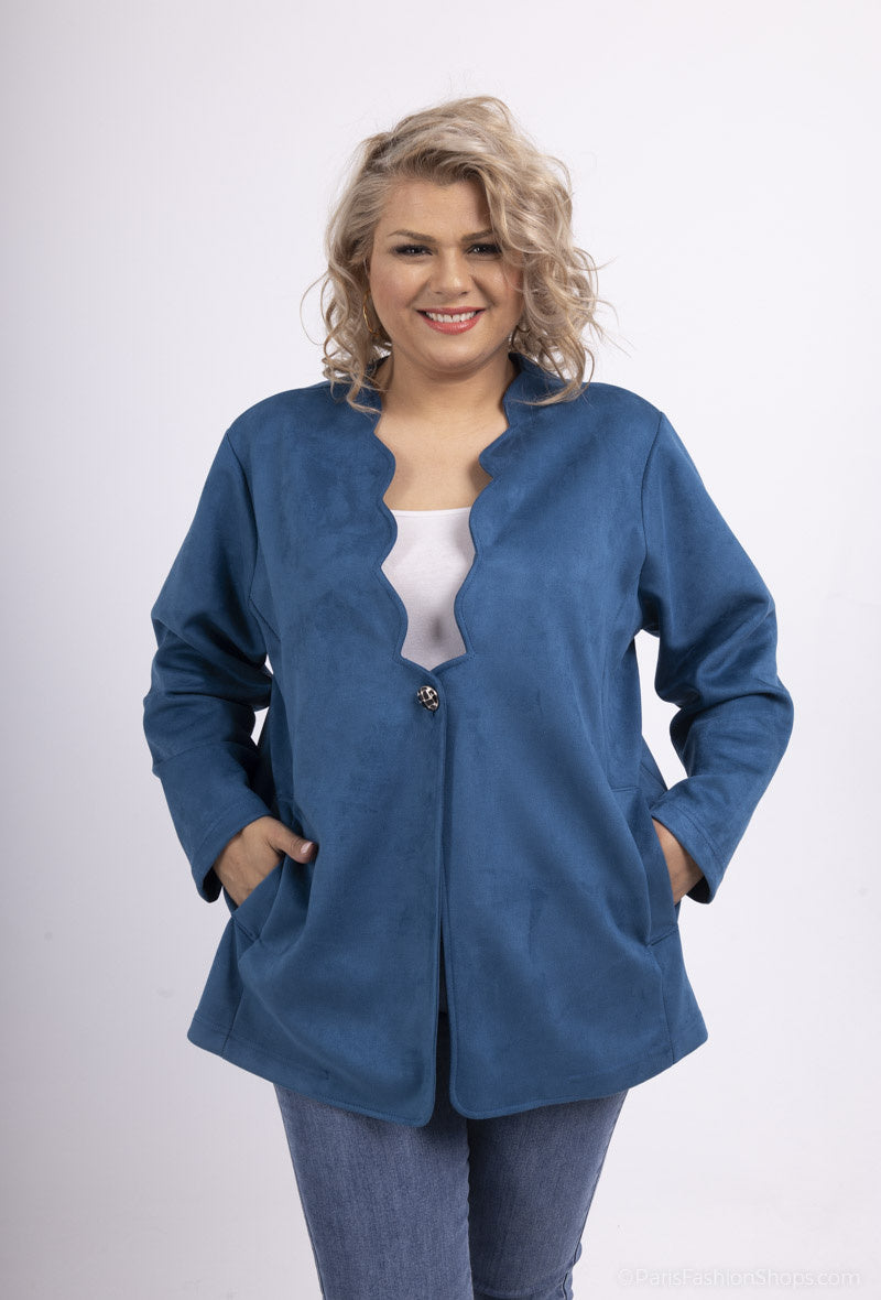 Suede-look jacket with half-circle neckline i Stor Storlek