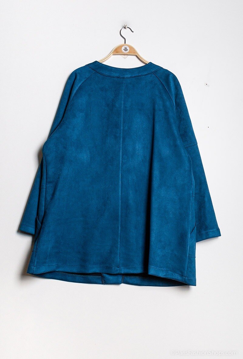 Faux Suede Jacket med Sömmar i Stor Storlek