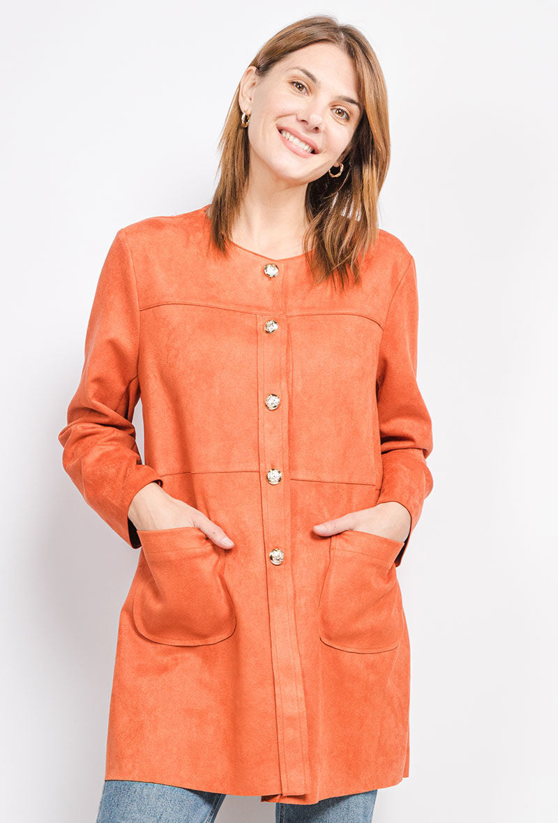 Faux suede jacket with seams i Stor Storlek