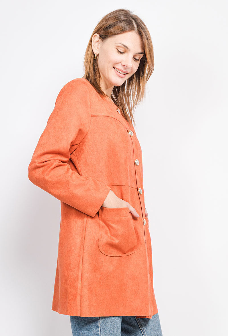 Faux Suede Jacka med Söm i Stor Storlek