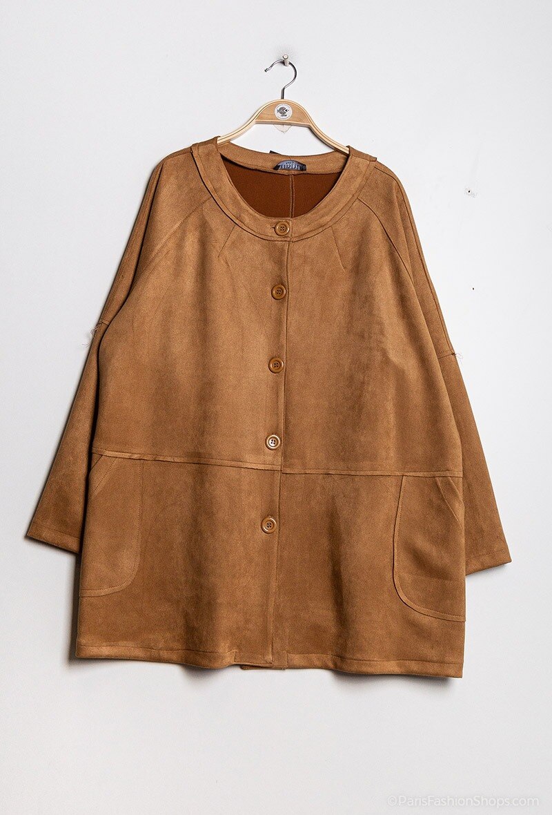 Faux suede jacket with seams i Stor Storlek
