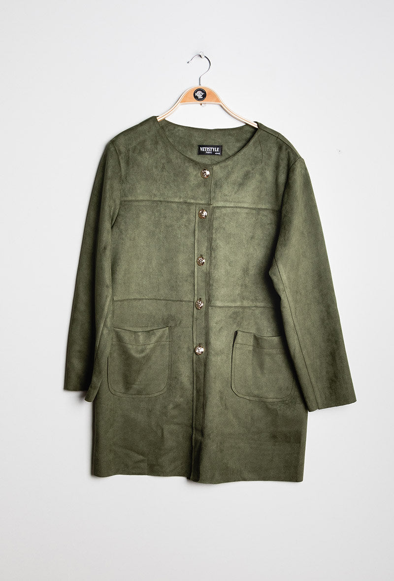 Faux Suede Jacka med Söm i Stor Storlek