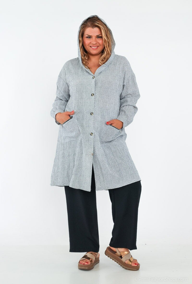 Plus Size Mid-length Jacket with Hood