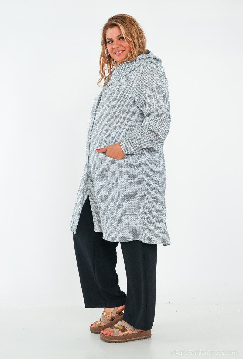 Plus Size Mid-length Jacket with Hood