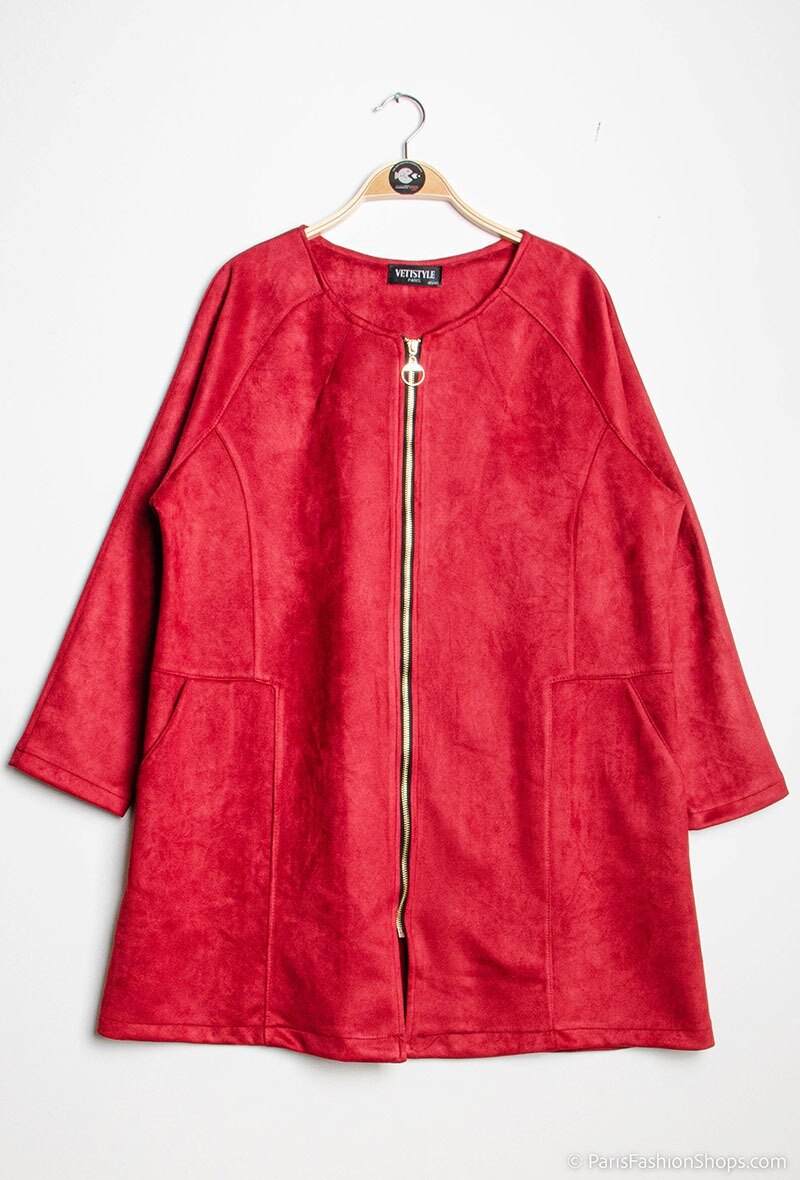 Mid-length faux suede jacket i Stor Storlek