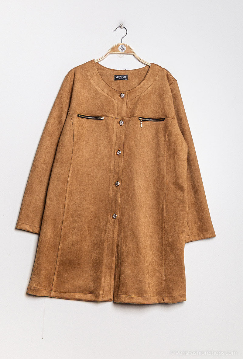 Mid-length faux suede jacket i Stor Storlek