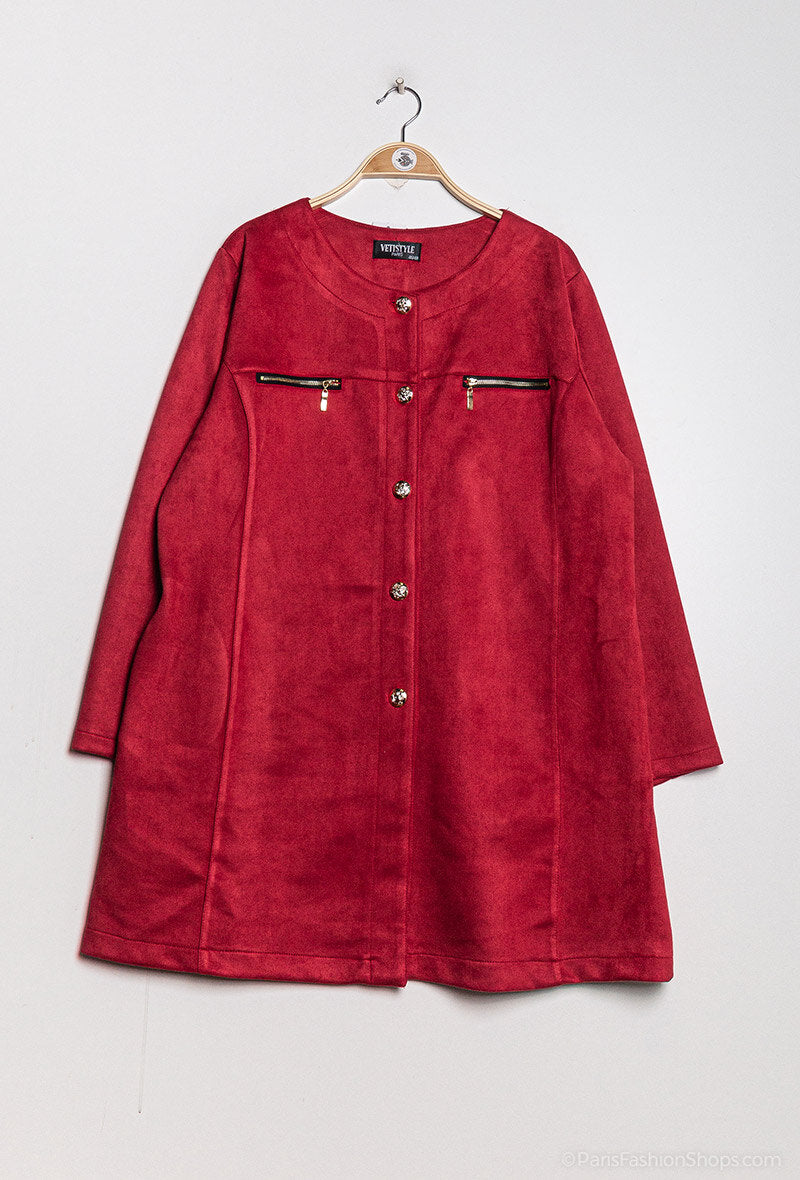 Mid-length faux suede jacket i Stor Storlek