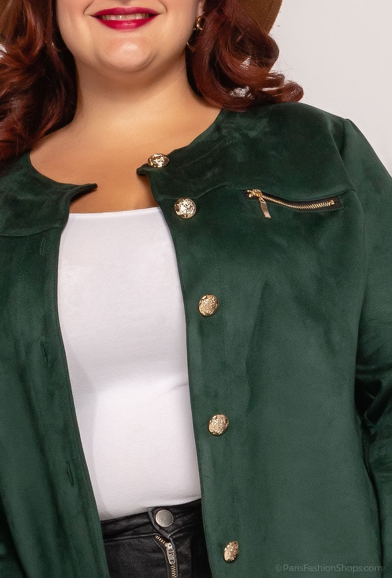 Mid-length faux suede jacket i Stor Storlek