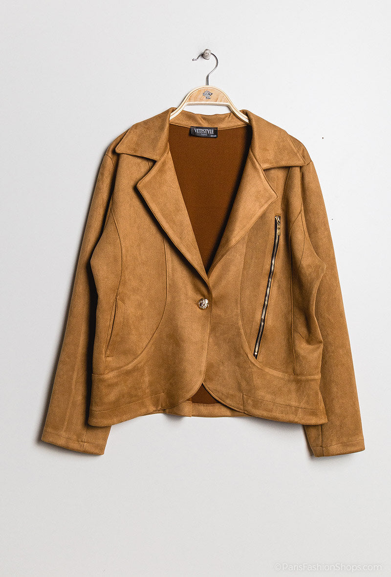 Suede biker jacket i Stor Storlek