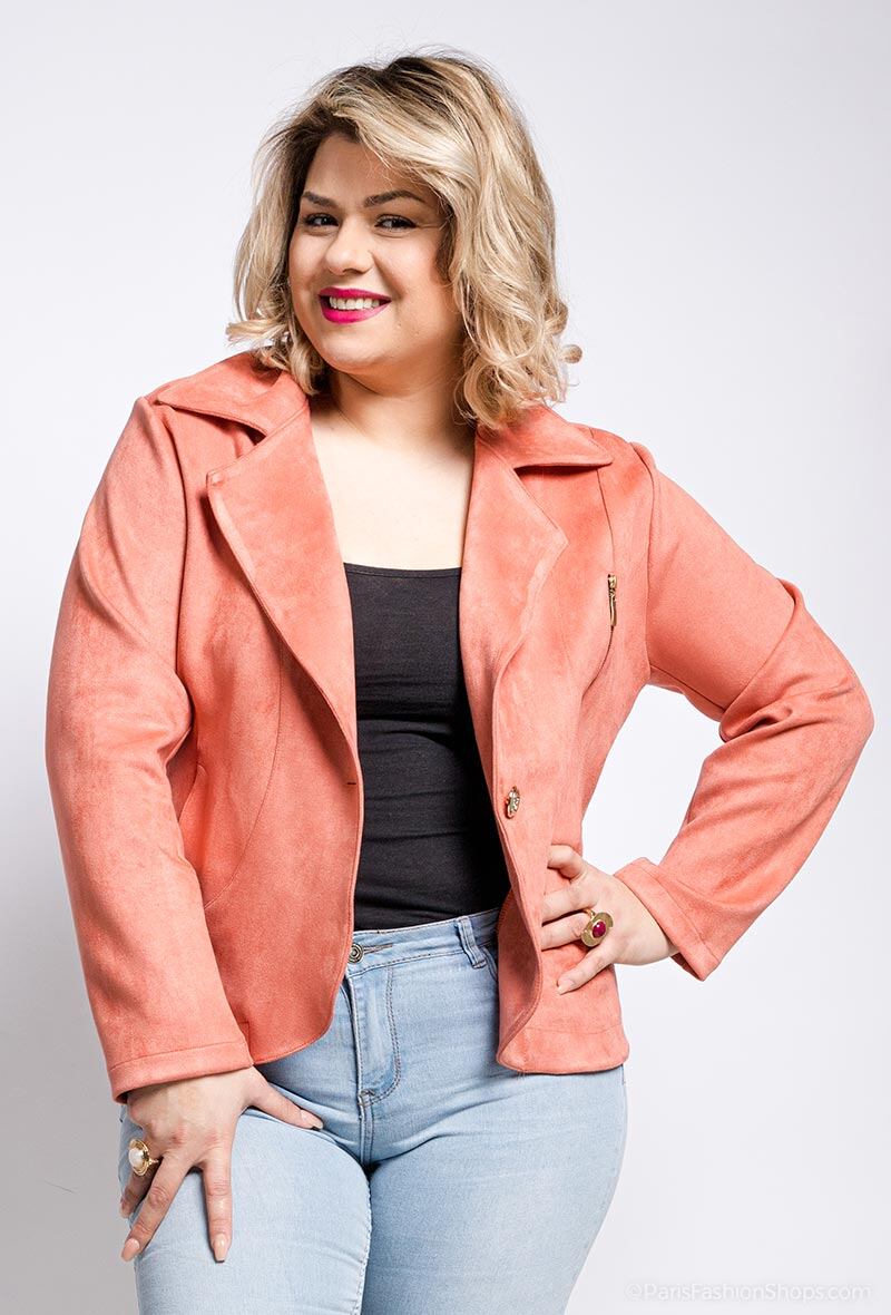 Suede biker jacket i Stor Storlek