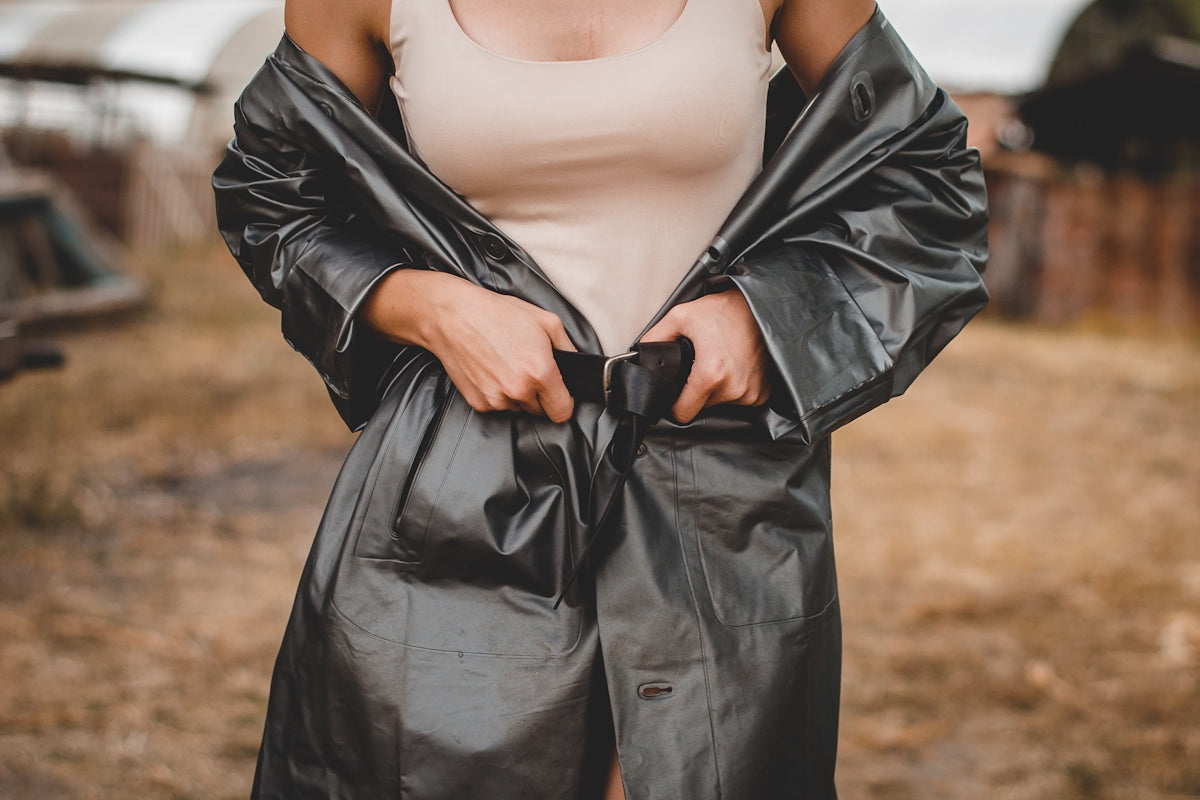 woman in black leather jacket