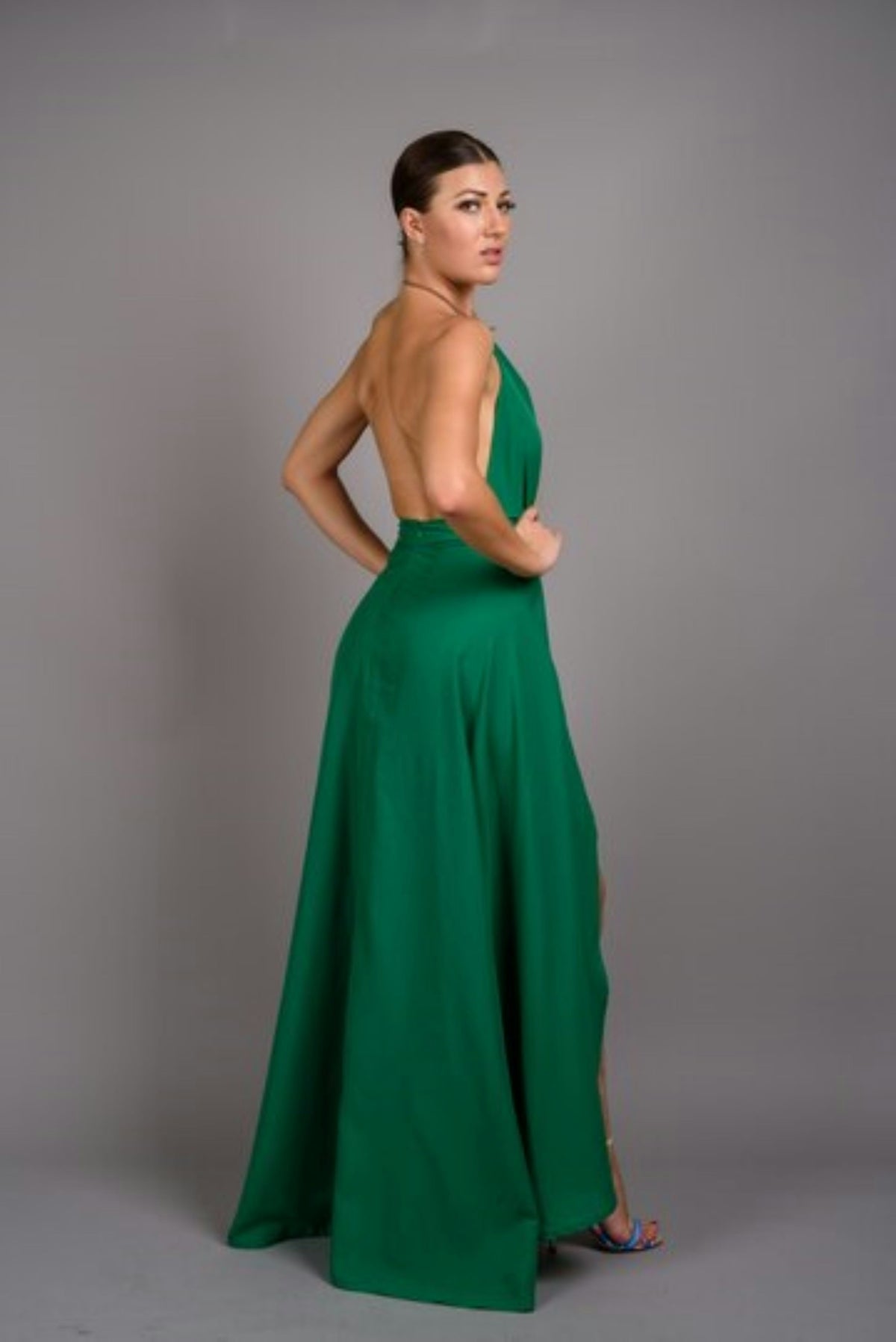 a woman in a green dress