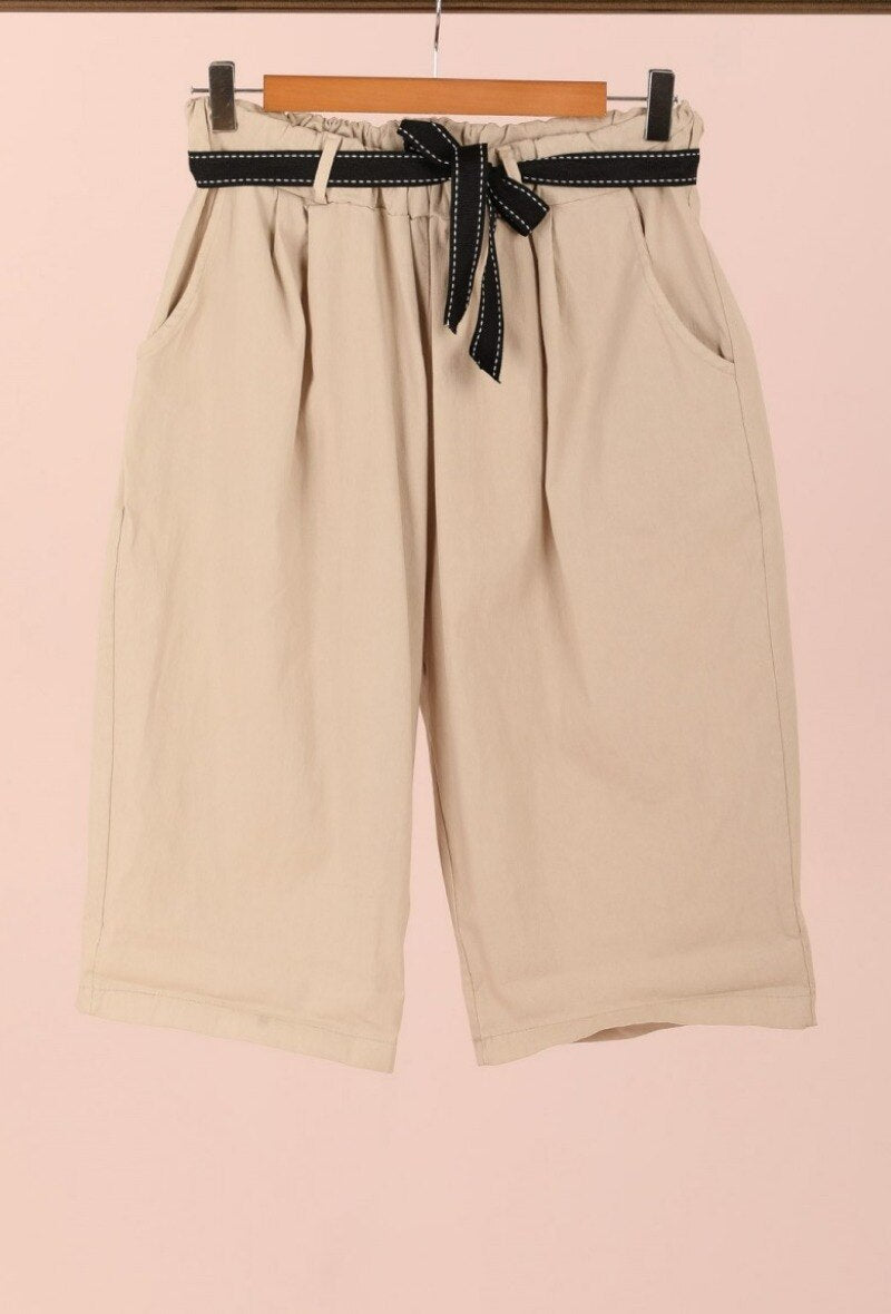 Plus Size Högmidjade Bermuda med Avtagbart Midjeband