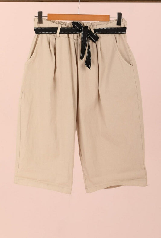 Plus Size Högmidjade Bermuda med Avtagbart Midjeband
