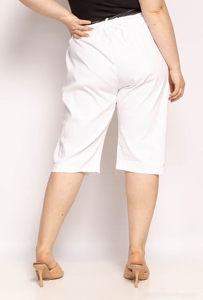 Plus Size Högmidjade Bermuda med Avtagbart Midjeband