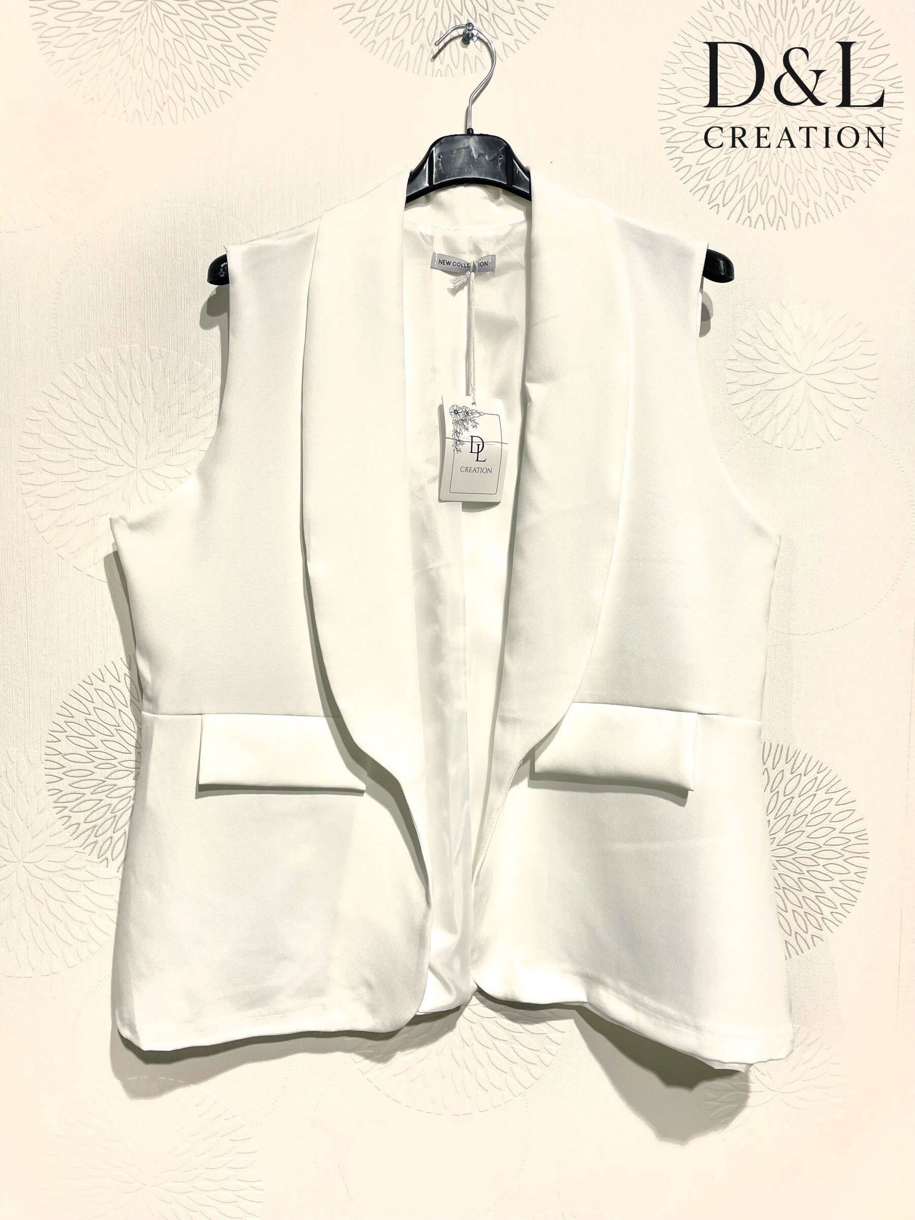 Plus Size Ärmlös Blazer med Falska Fickor