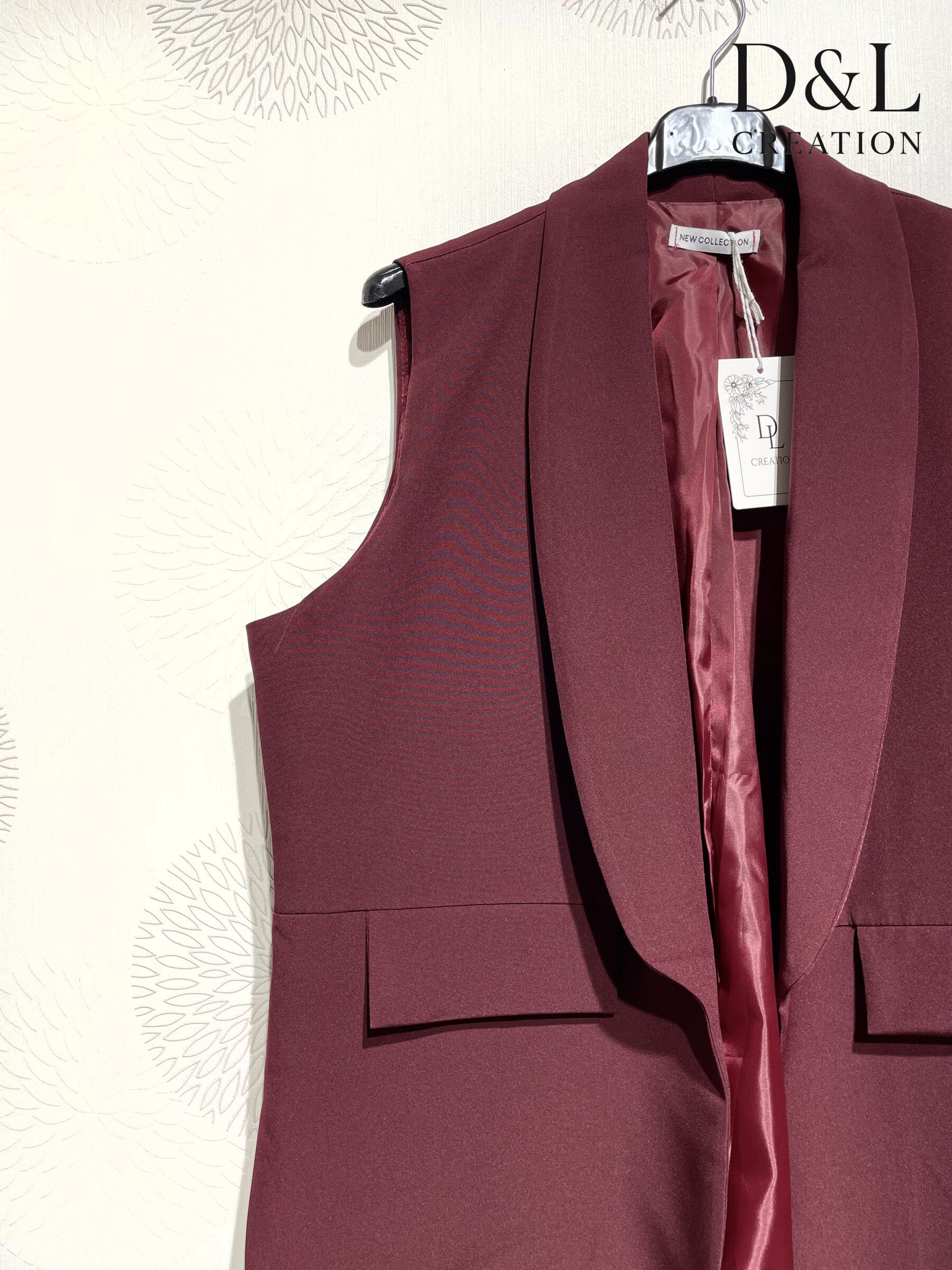 Plus Size Ärmlös Blazer med Falska Fickor