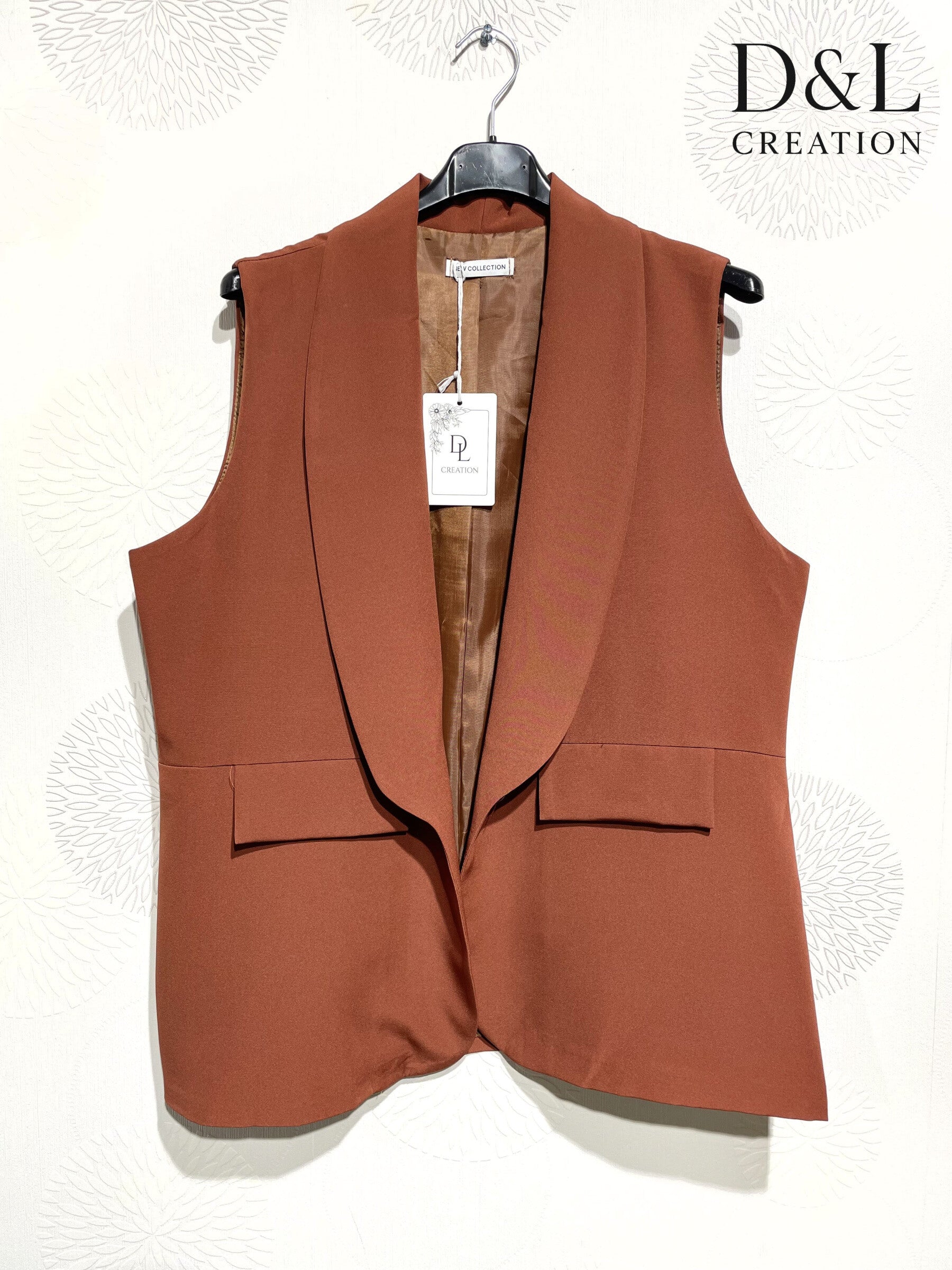 Plus Size Ärmlös Blazer med Falska Fickor
