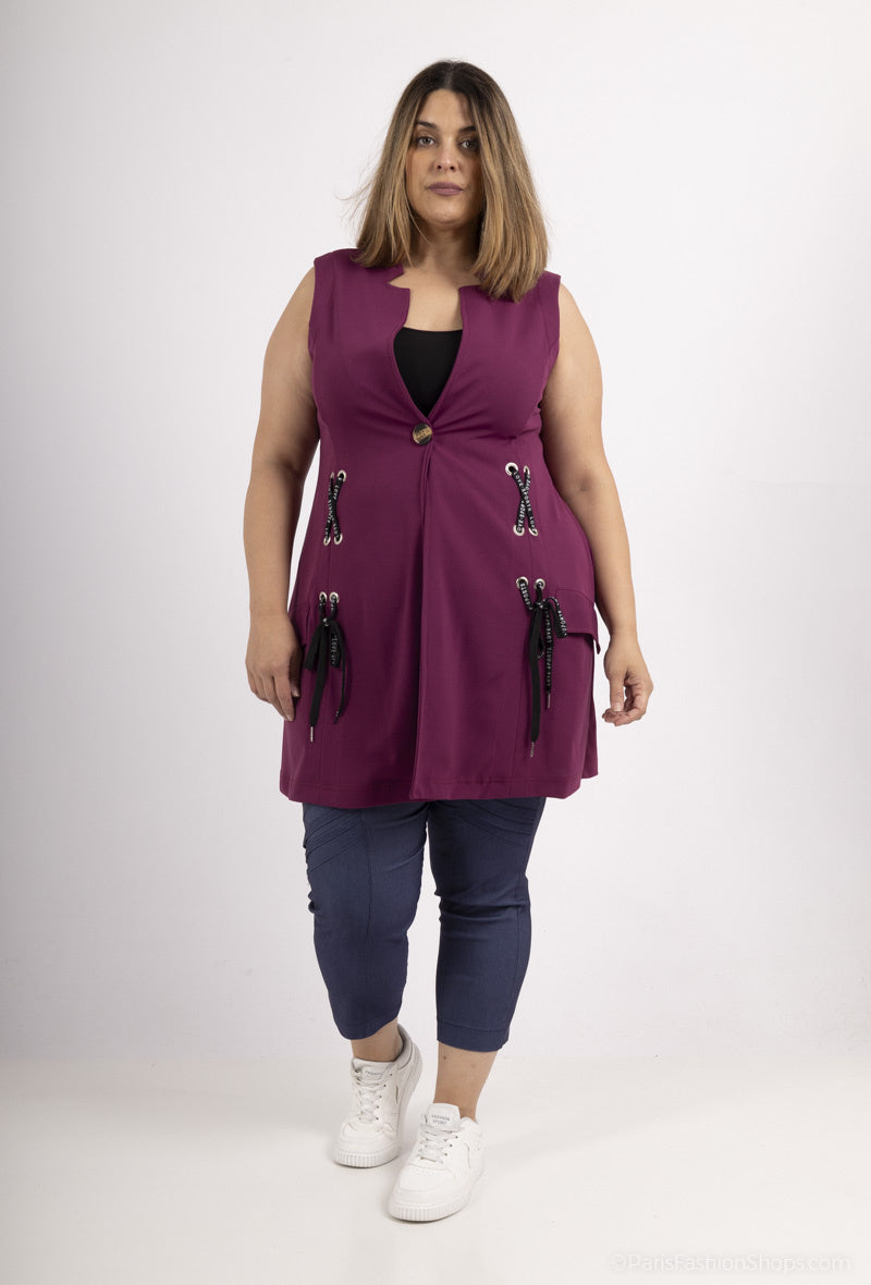 Ärmlös Blazer i Plus Size med Knappar