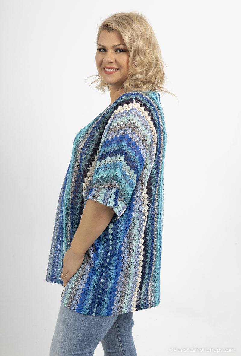 Plus Size Broderad Stickad Blus med Batwing Ärmar