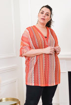 Plus Size Broderad Stickad Blus med Fladdermusärmar