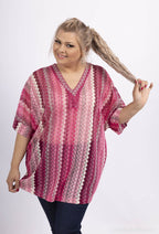Plus Size Broderad Stickad Blus med Fladdermusärmar