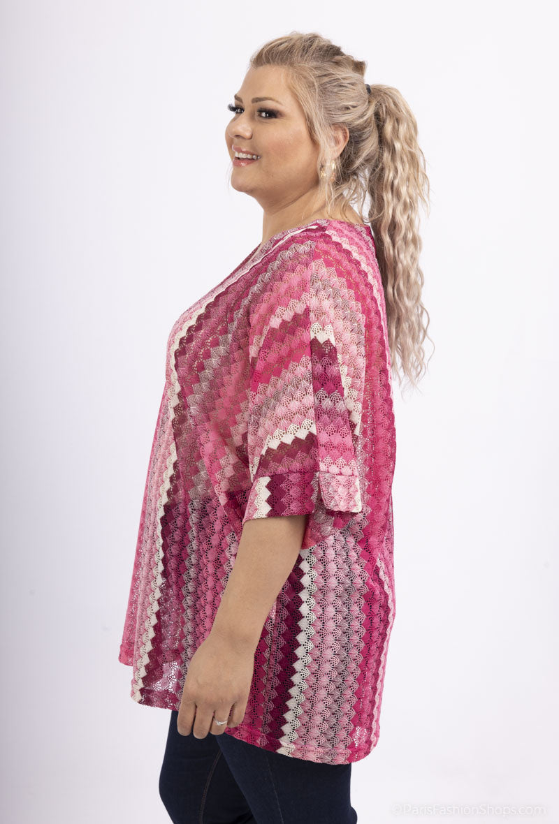 Plus Size Broderad Stickad Blus med Fladdermusärmar