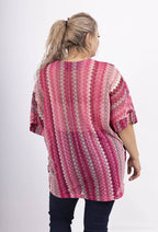Plus Size Broderad Stickad Blus med Fladdermusärmar