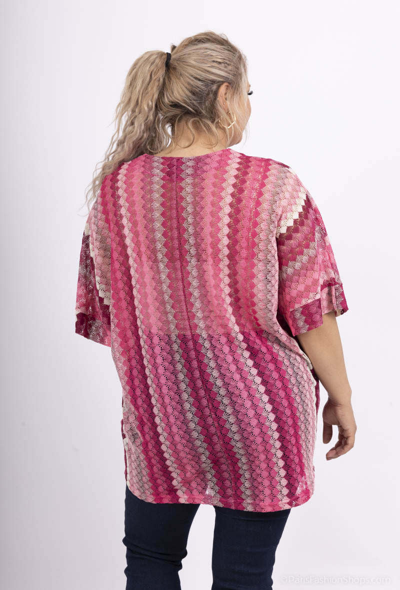 Plus Size Broderad Stickad Blus med Fladdermusärmar