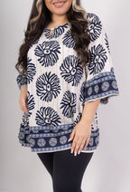 Plus Size Öppen Krage med 3/4 Flared Ärmar