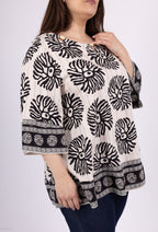 Plus Size Öppen Krage med 3/4 Flared Ärmar