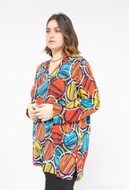 Plus Size V-Neck Print Blouse
