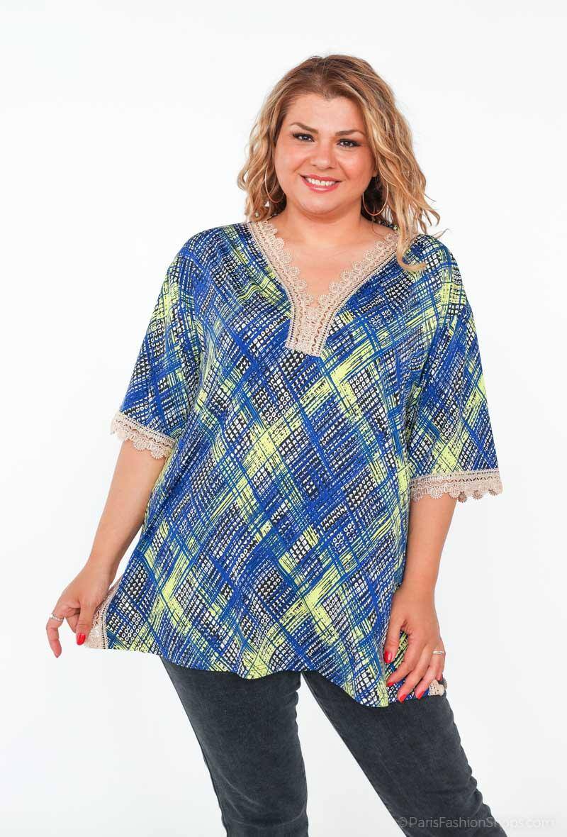 Plus Size Short sleeve lace print blouse