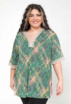 Plus Size Kortärmad Blus med Spetsmönster