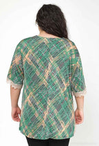 Plus Size Kortärmad Blus med Spetsmönster